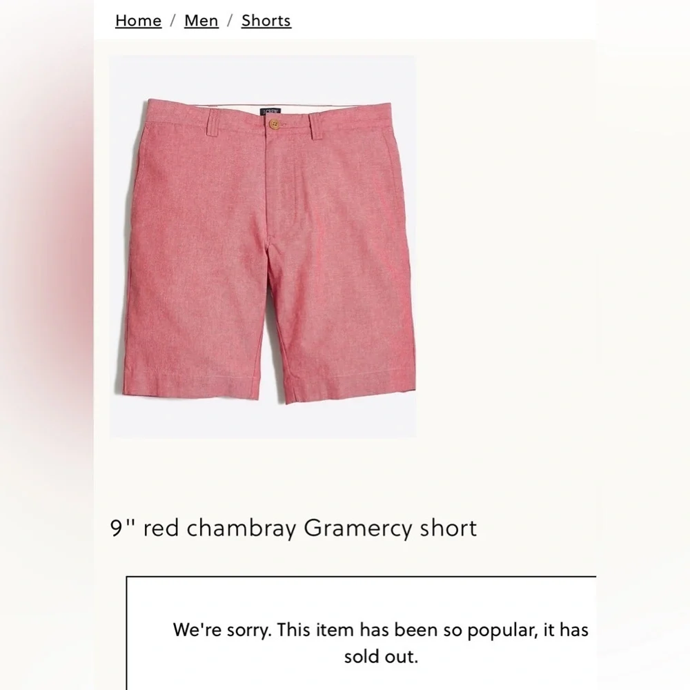 red chambray preppy old money Gramercy 100% cotton shorts size 9 inch sz 34